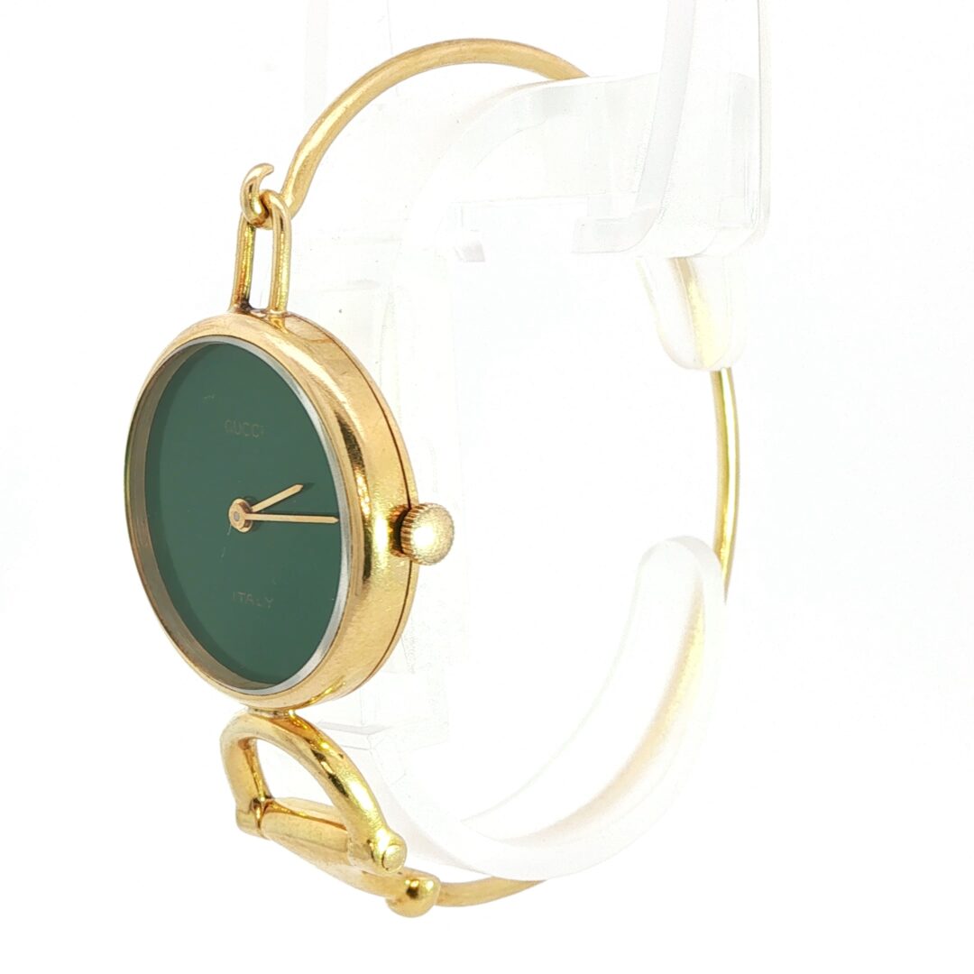Vista frontale laterale 2 orologio oro Gucci Vintage