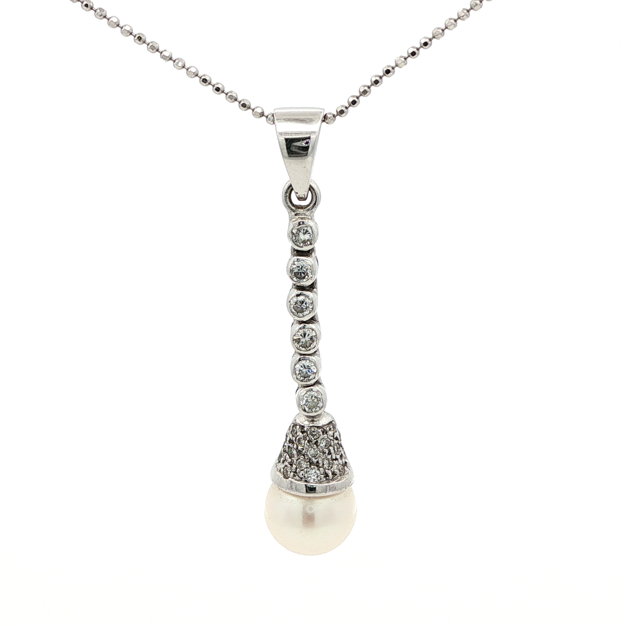 laterale 2 Collana oro bianco perla e diamanti