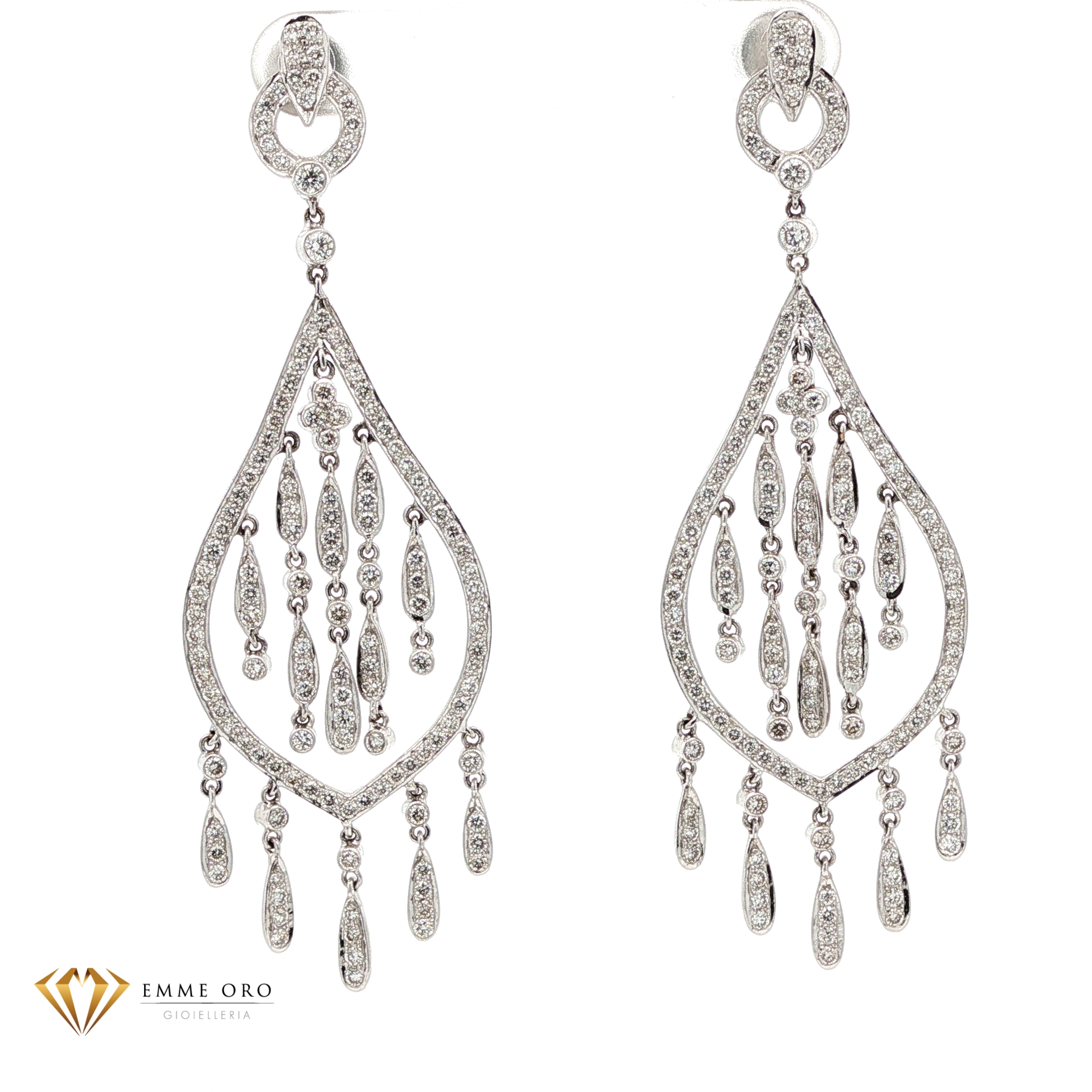 Orecchini Pendenti Chandelier Oro Bianco e Diamanti