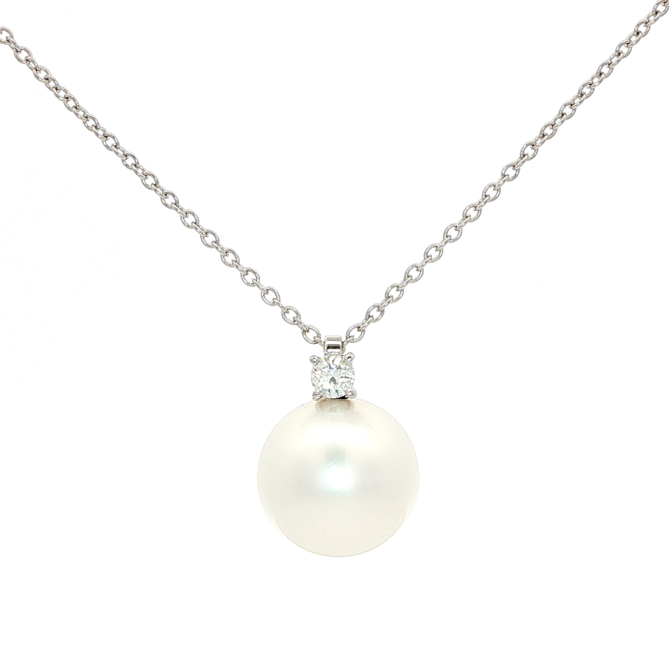 Collana Oro Bianco con ciondolo in Perla e diamante